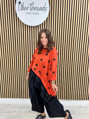 I.D Clothing Polka Dot Frill Tunic - Orange