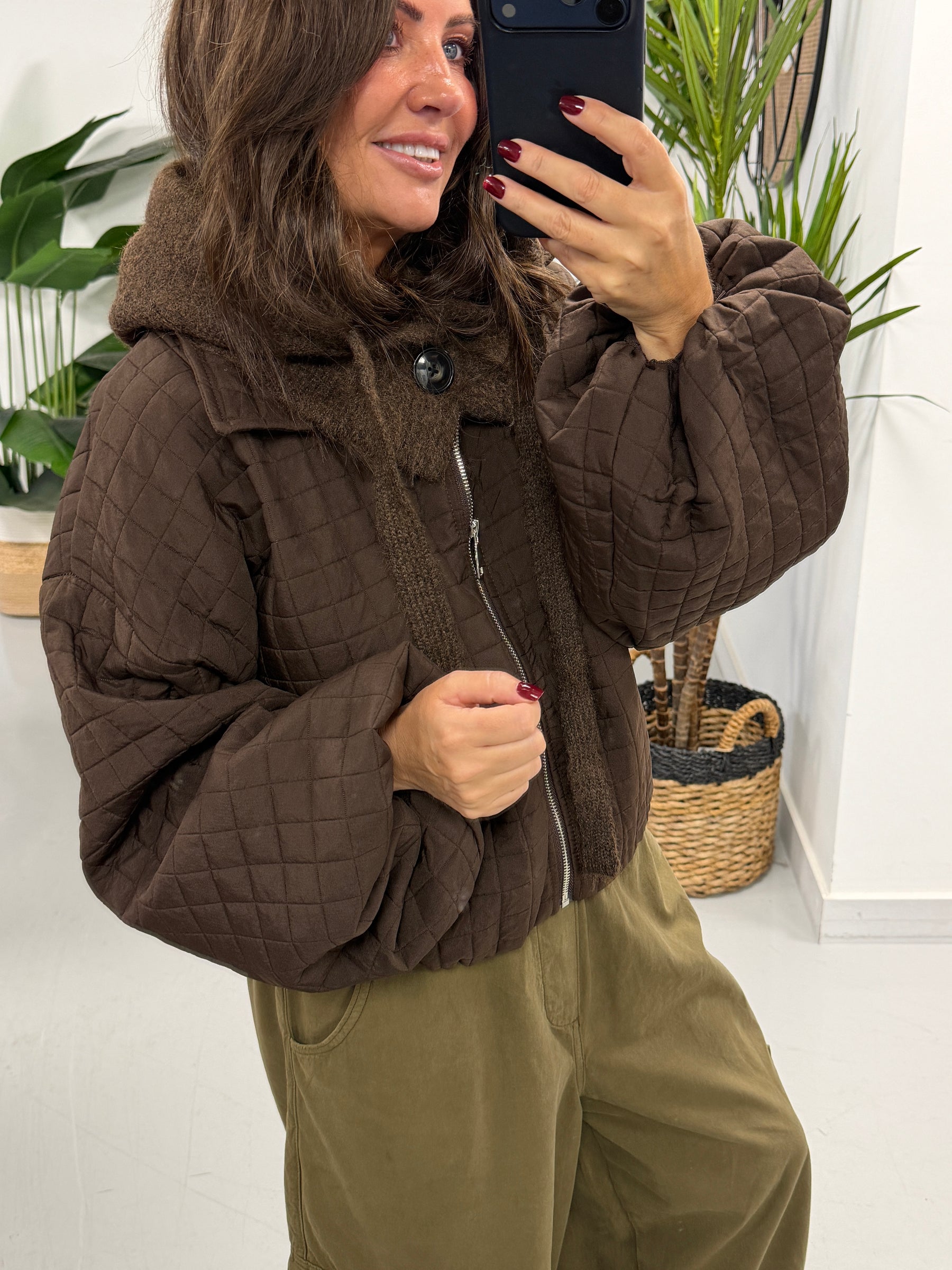 Ladies Button Snood - Chocolate