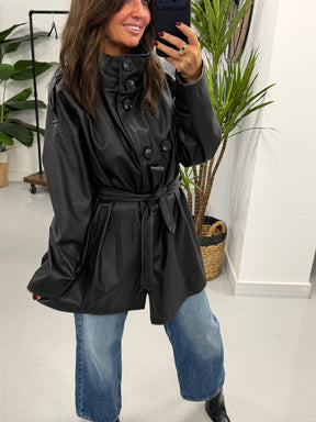 Faux & Fierce PU Trench Jacket - Black (Size 12-16)