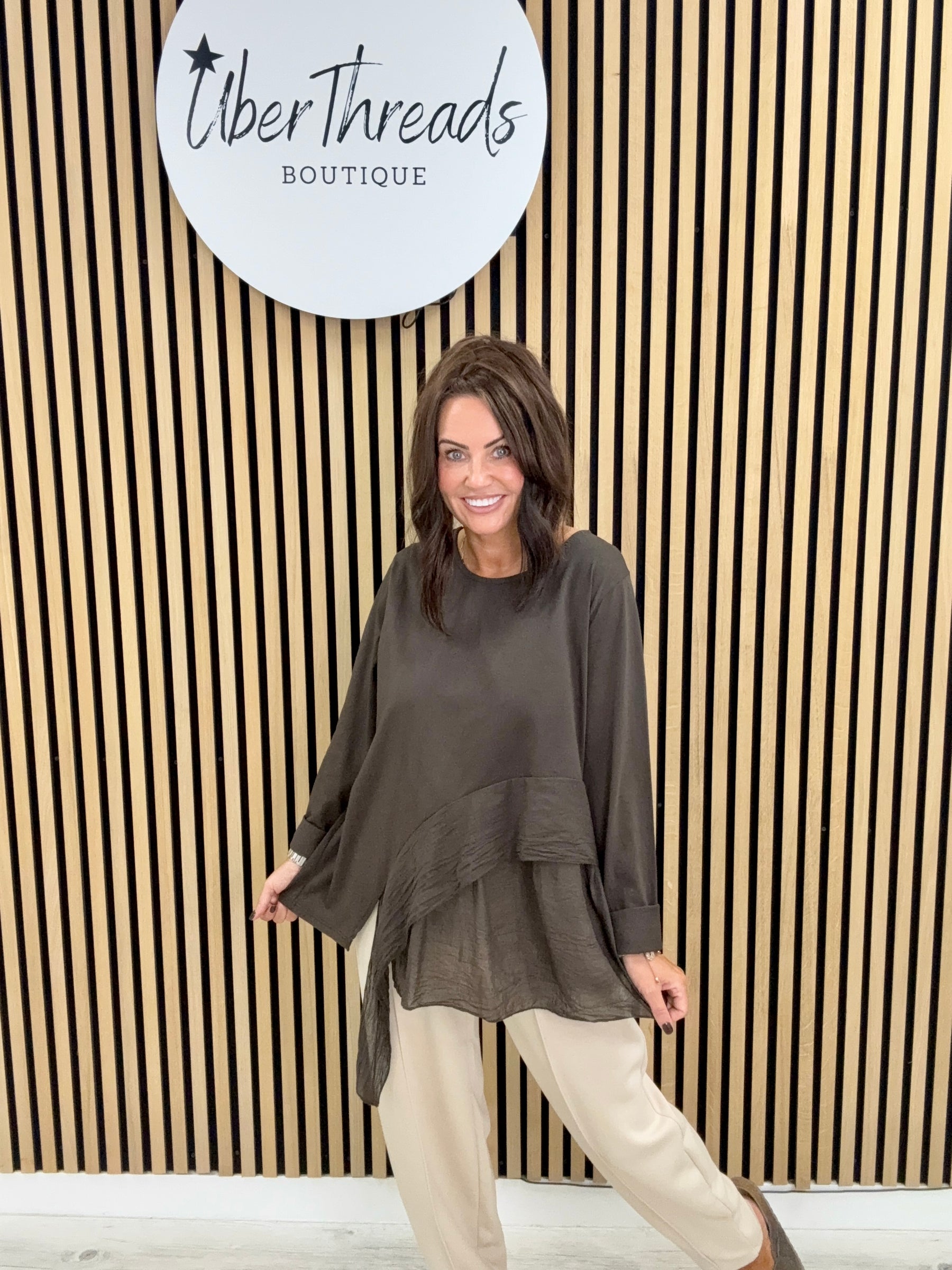 The Jersey Frill Cut Out Tunic - Dark Chocolate
