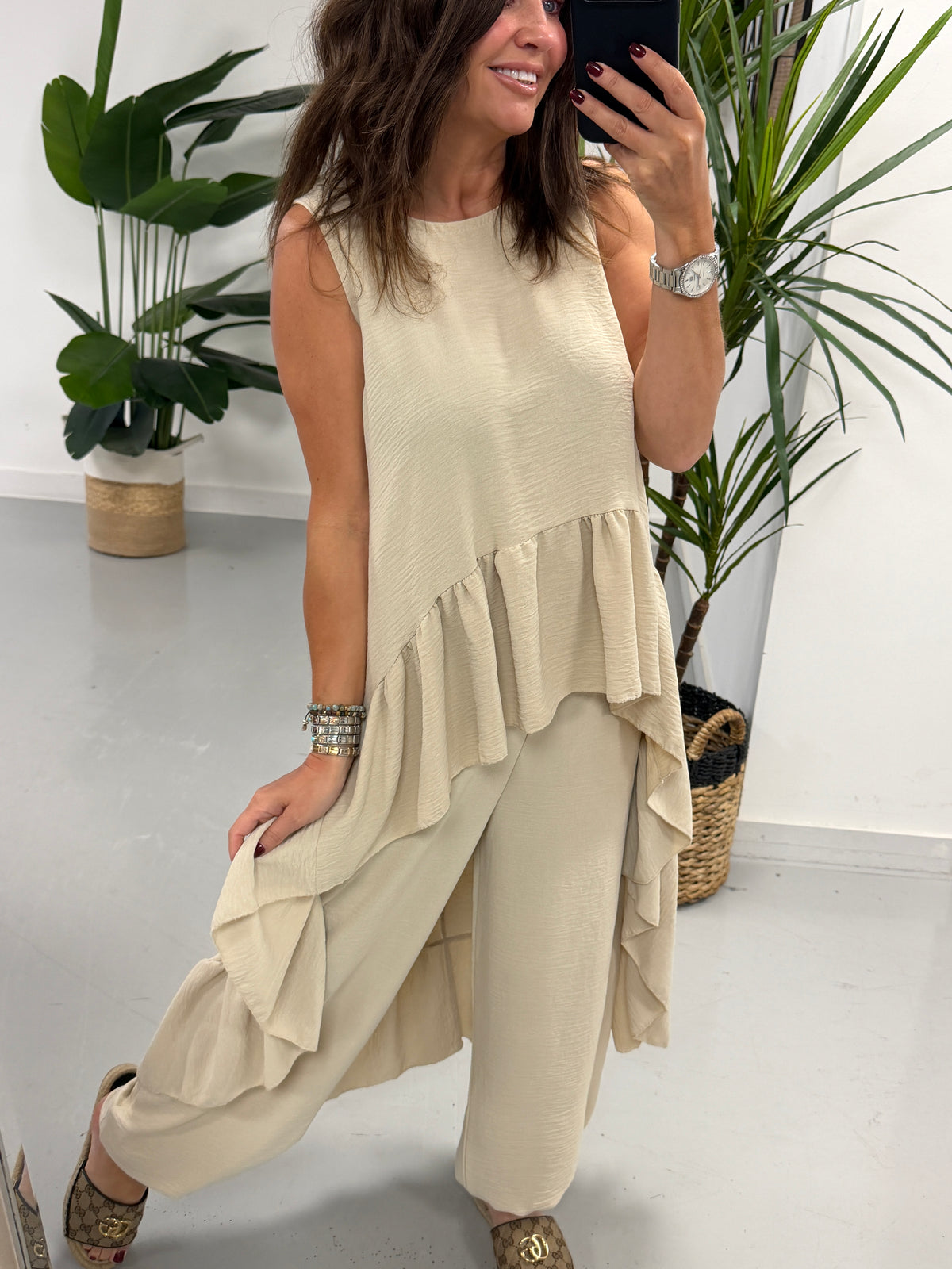 Valentina Hi Low Frill Two Piece - Cream