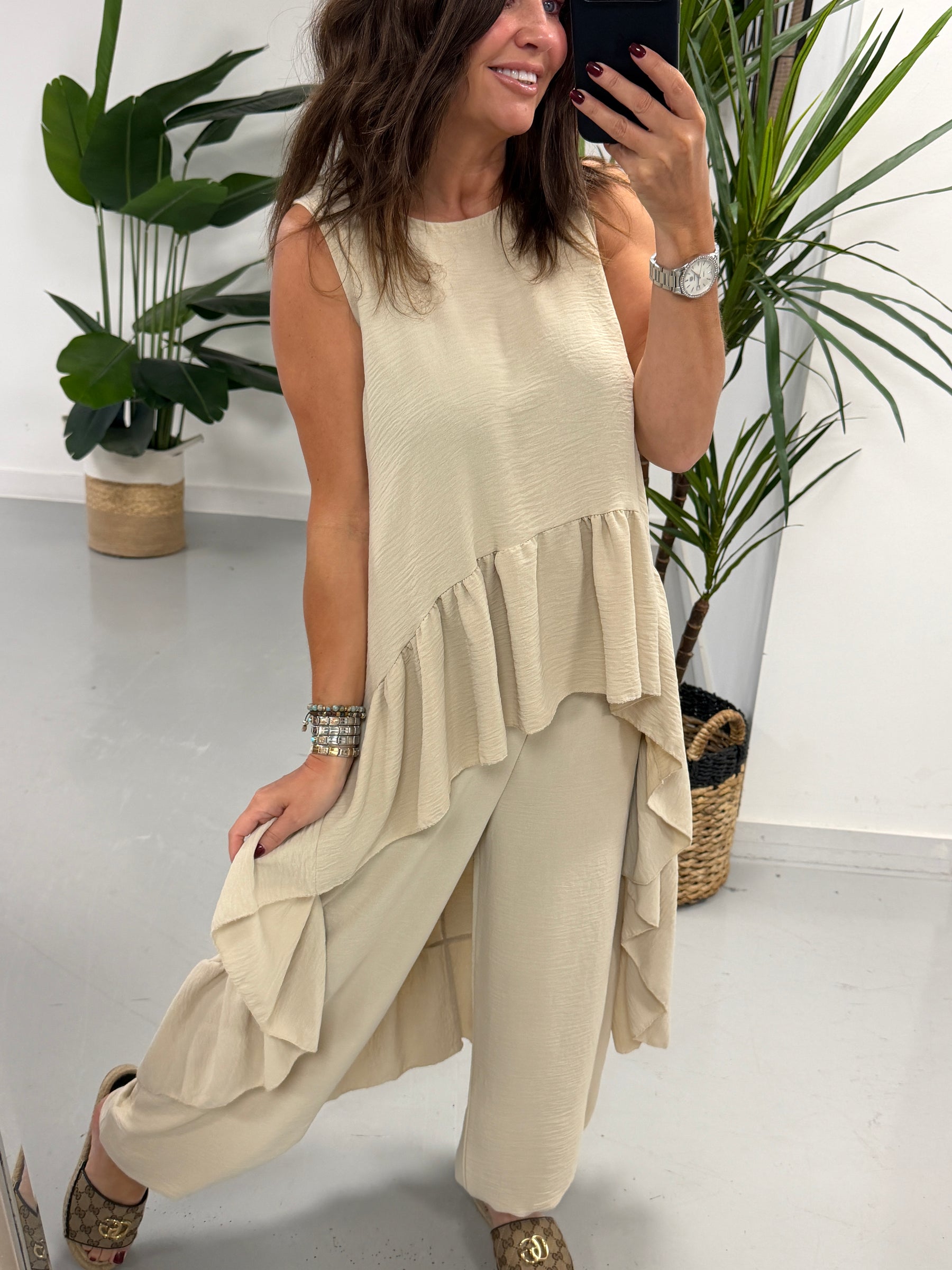 Valentina Hi Low Frill Two Piece - Cream