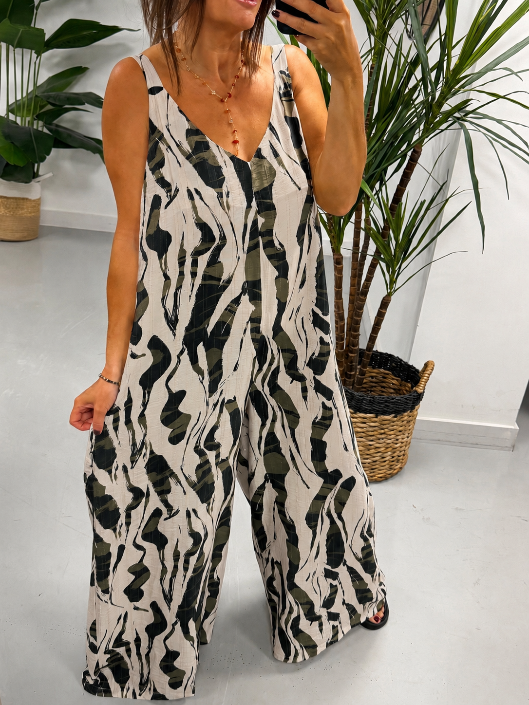 The Wavy Animal Jumpsuit - Khaki