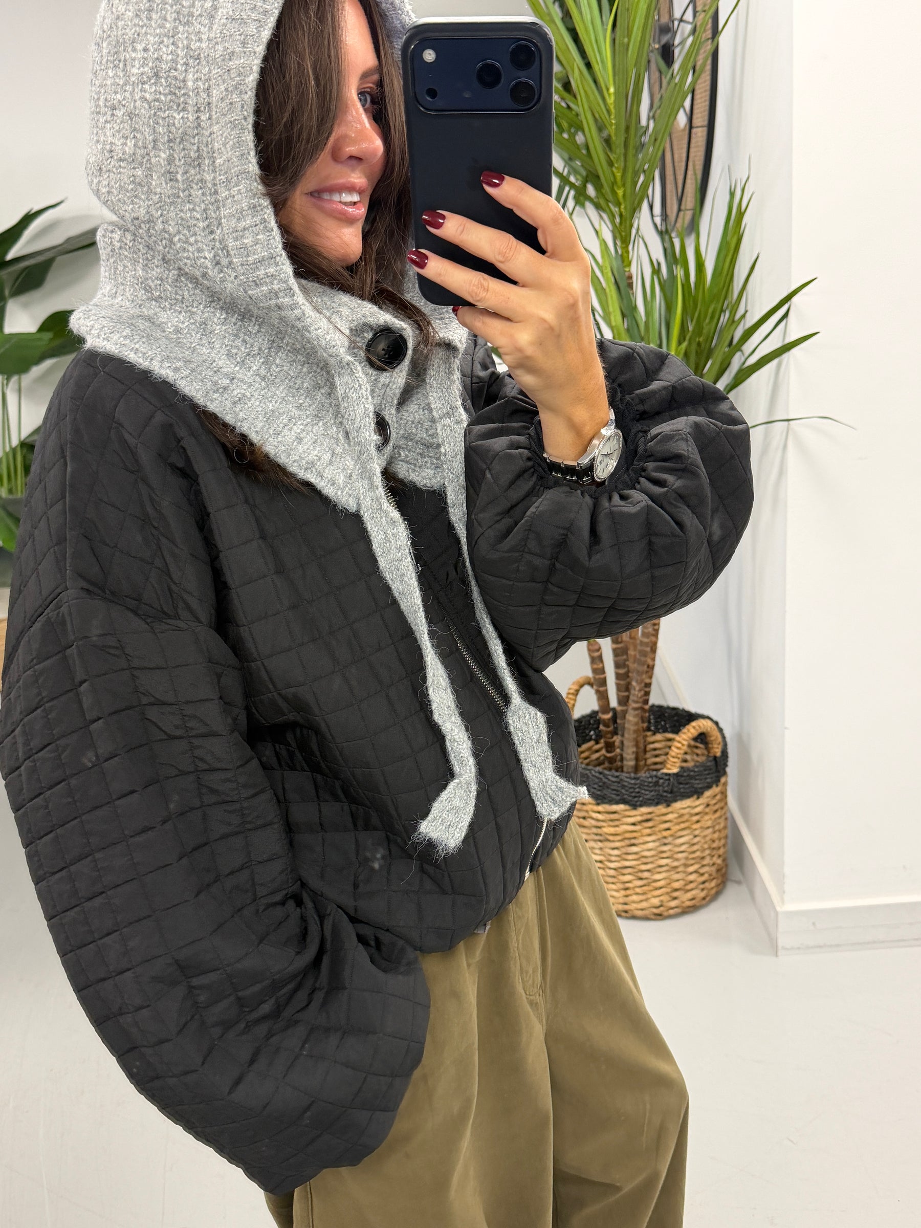 Ladies Button Snood - Grey