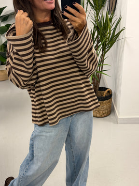 The Weekend Chill Stripe - Camel/Chocolate (Special Buy No Return) Size 10 - 16