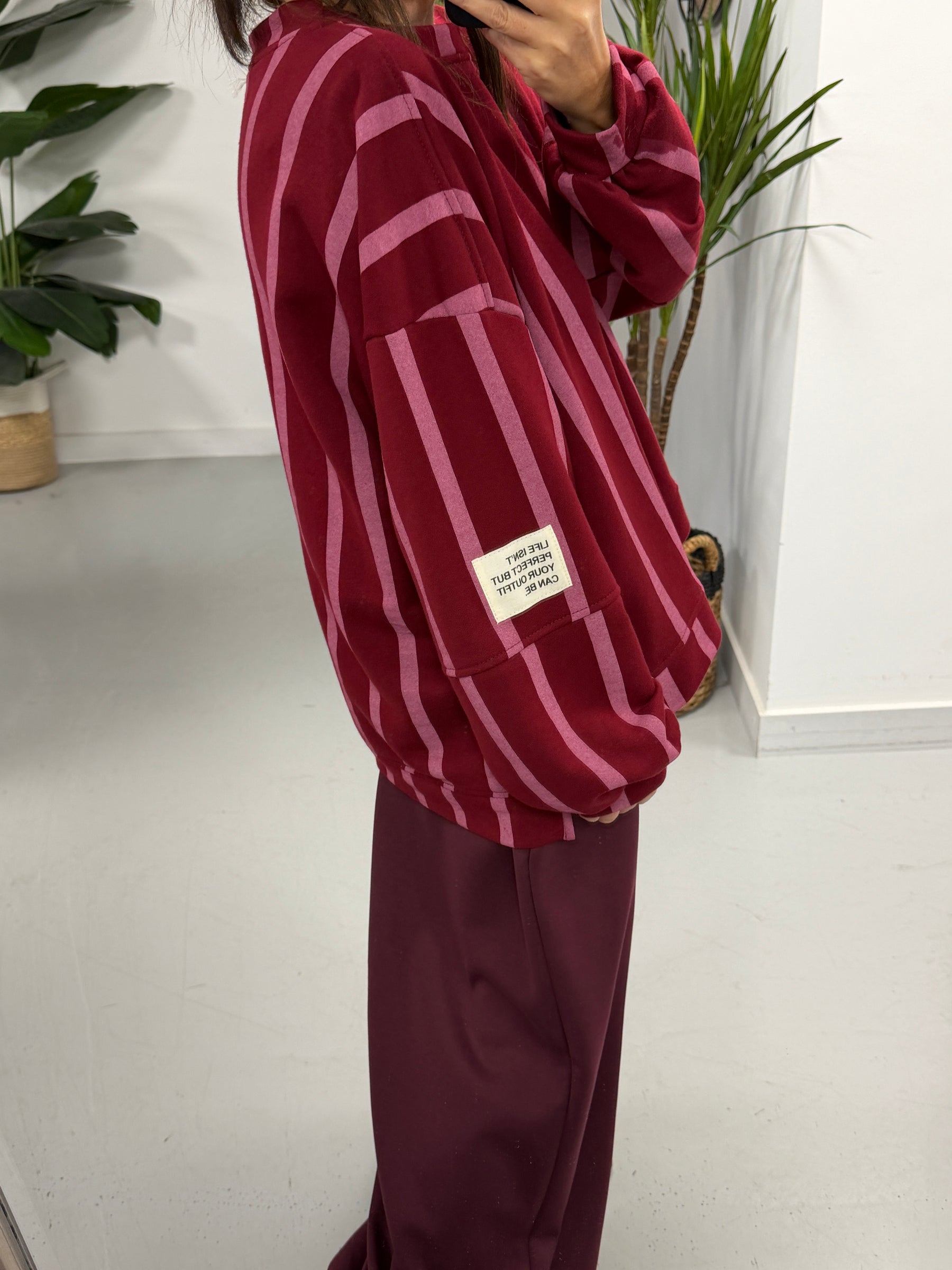 Sunset Stripe  “Life Isn’t Perfect” Sweater - Wine/Pink