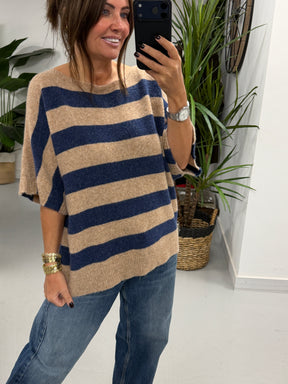 The Boat Neck Stripy Knit - Oatmeal/Blue