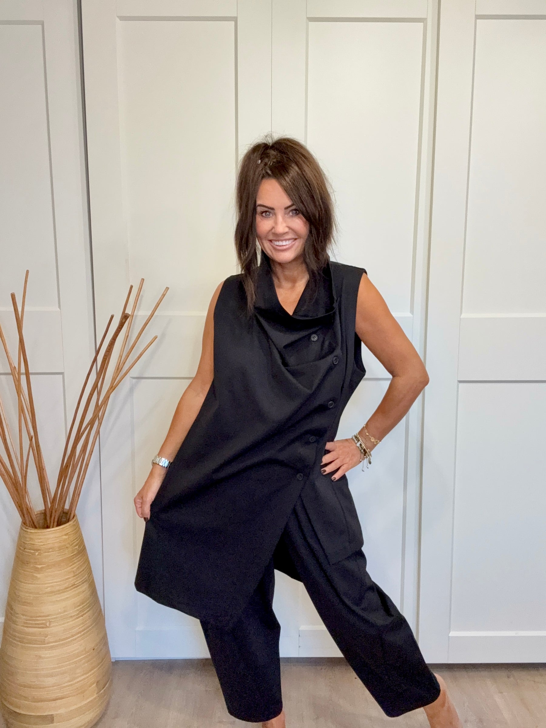 Hampton Asymmetric Ruffle WAISTCOAT - Black