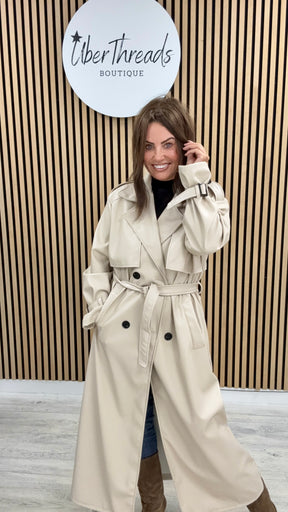 Chelsea PU Trench Coat - Cream