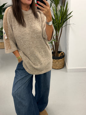 Stripe Long Line Knit  - Oatmeal/Camel
