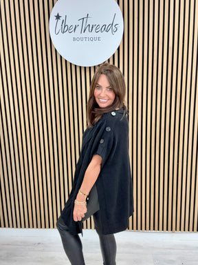 The Marina Button Poncho - Black