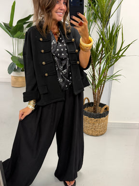 Bandana Scarf Crinkle Jumpsuit - Black