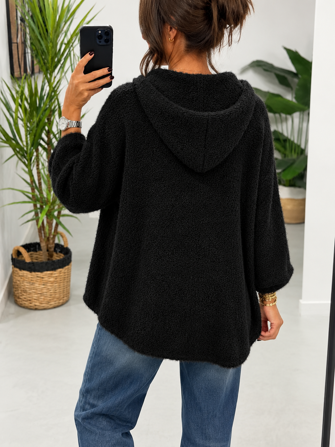 Hooded Zipped Cardigan - Black  (Size 12-18)
