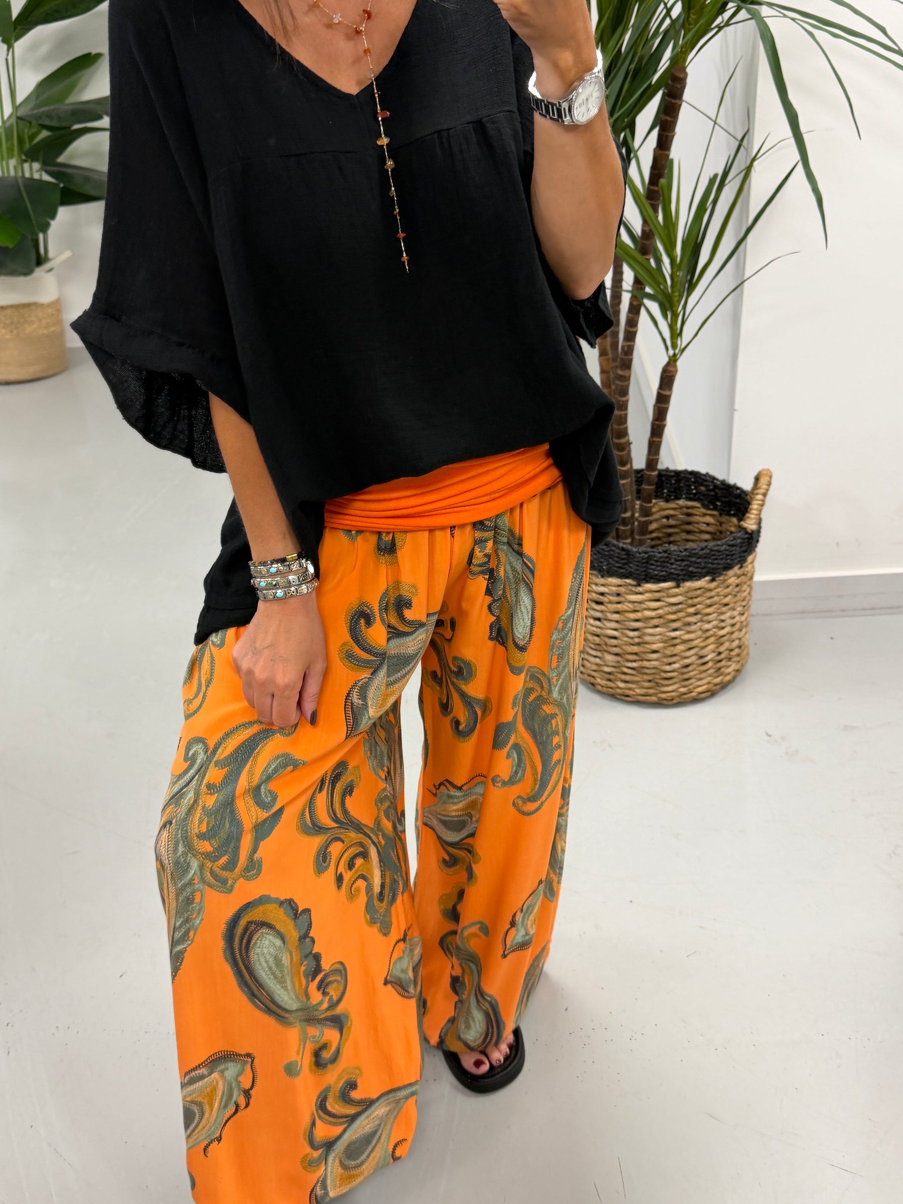 Ali Baba Slouch Pants - Orange Paisley