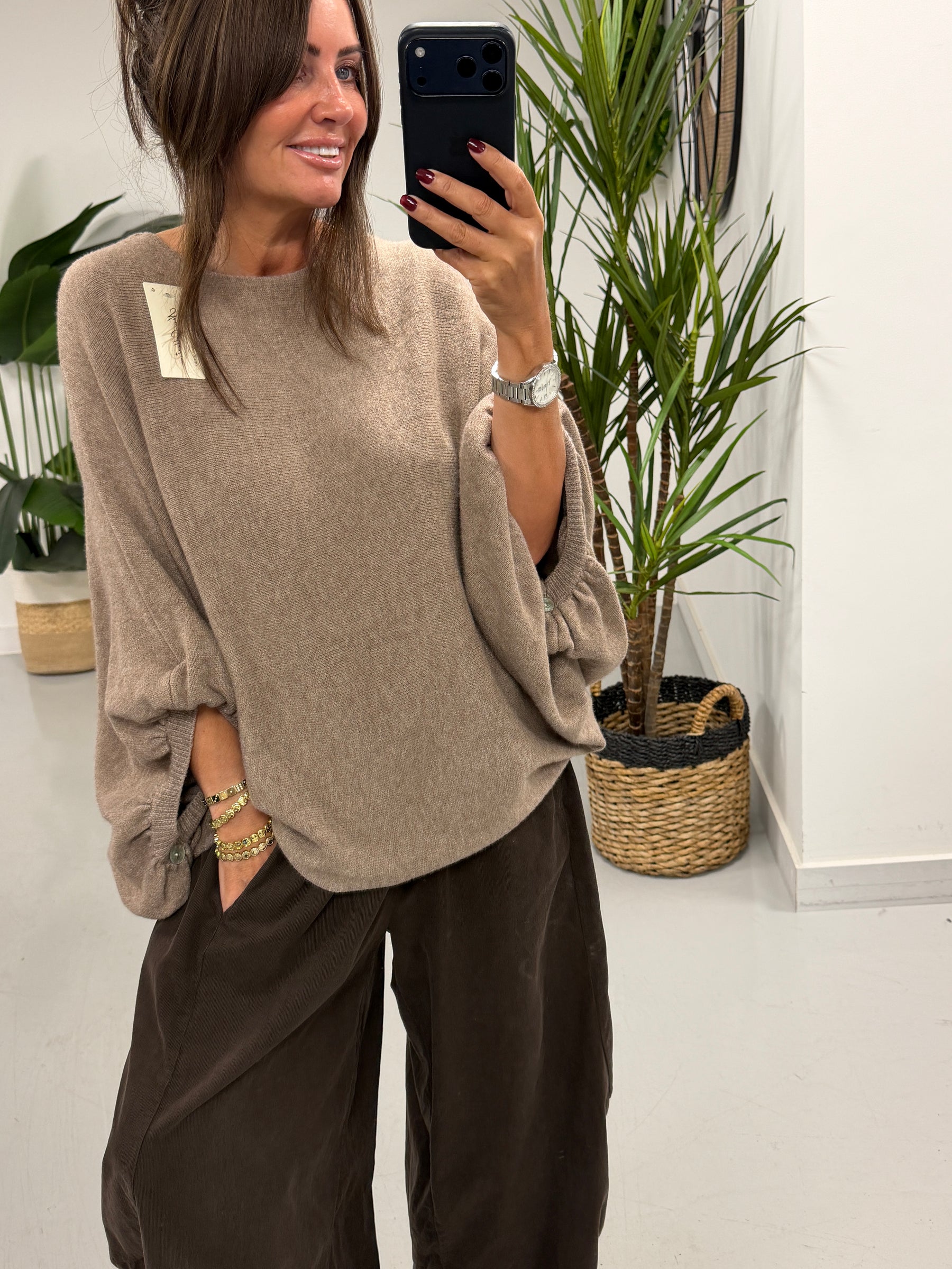 Bubble Sleeve Soft Knit - Taupe (Size 10-18)