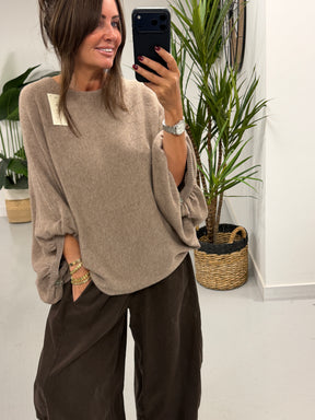 Bubble Sleeve Soft Knit - Taupe (Size 10-18)