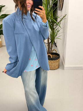Funnel Neck Blazer - Blue
