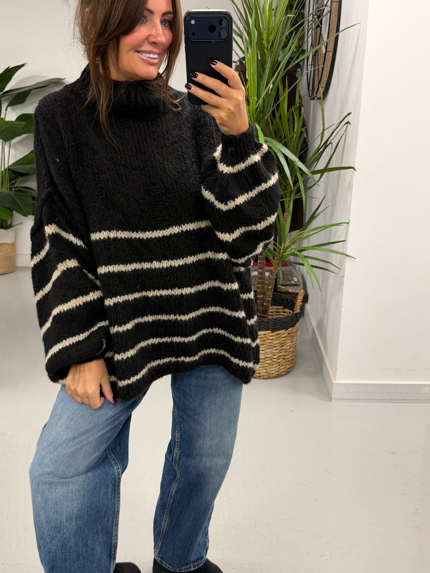 The Rustic Stripe Soft Knit -  Black/Cream (Size 12-20)