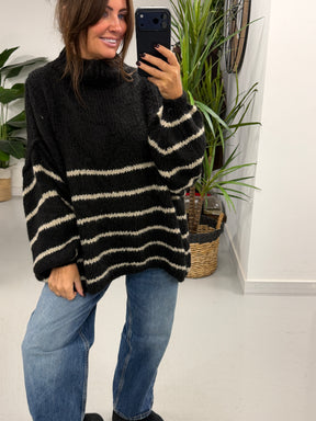 The Rustic Stripe Soft Knit -  Black/Cream (Size 12-20)