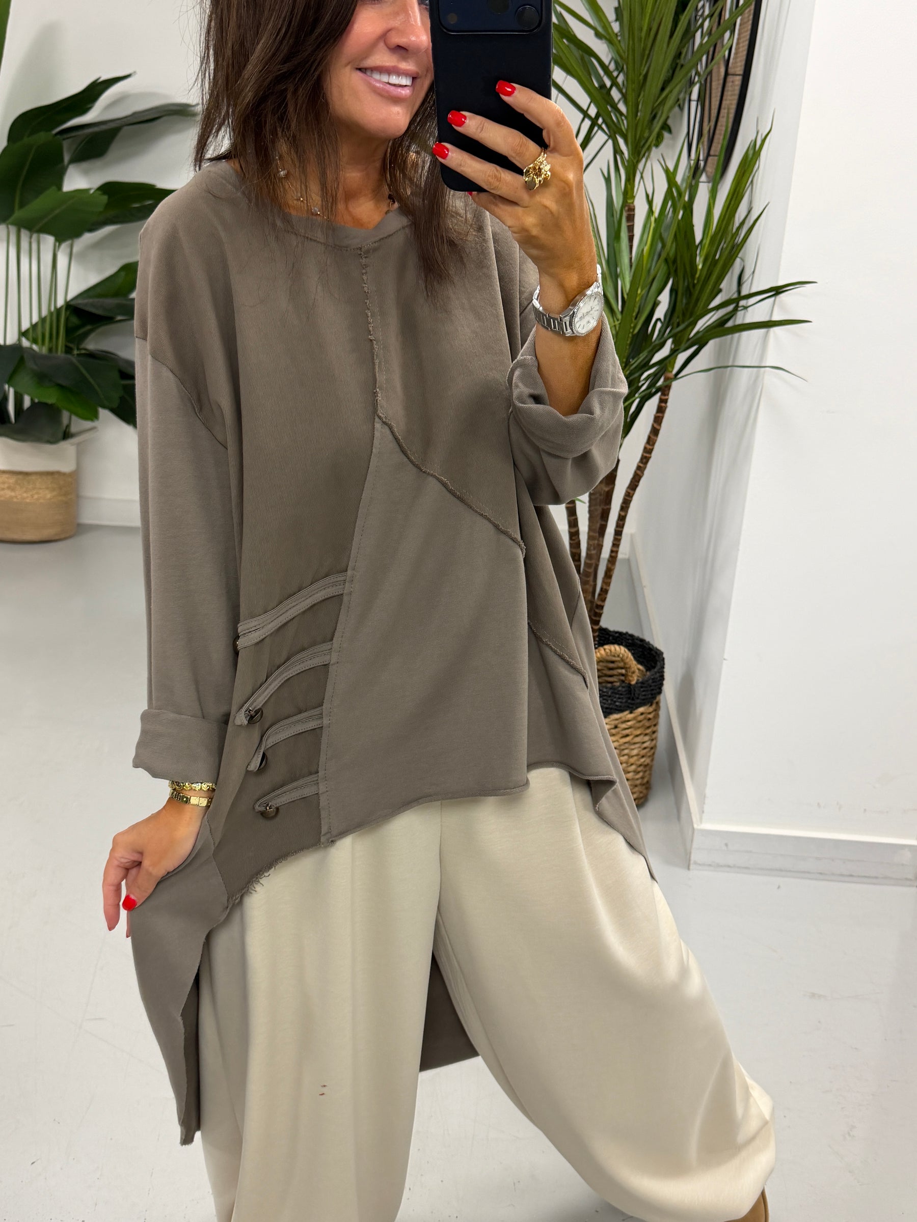 Mixed Military High Low- Taupe