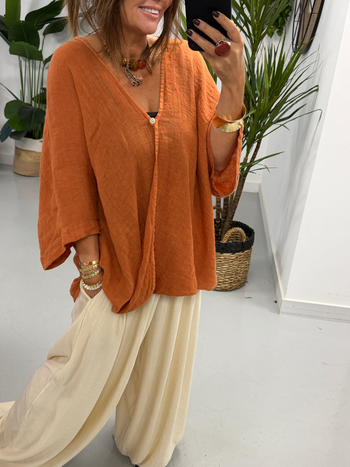 The Bali Linen One Button Tunic - Rust