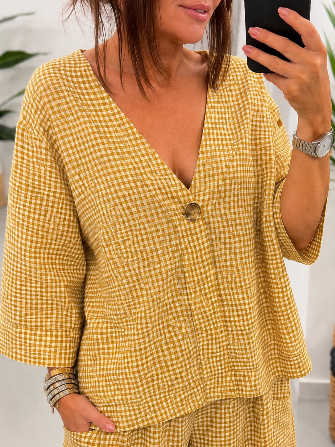 Vichy Gingham Button Jacket - Safron