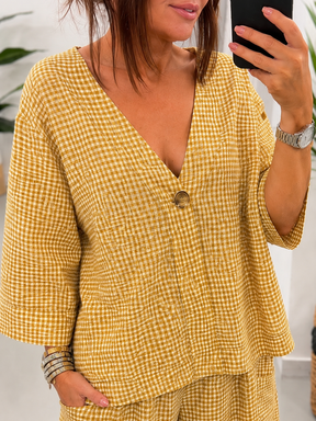 Vichy Gingham Button Jacket - Safron