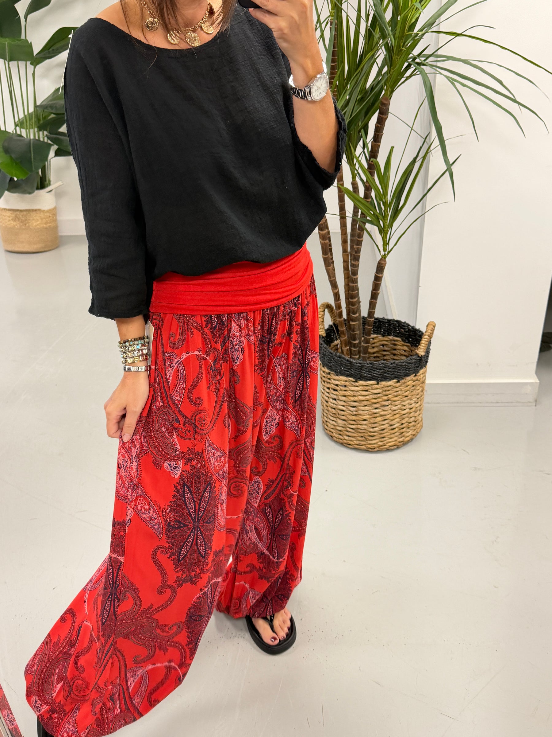 Ali Baba Slouch Pants - Red Paisley