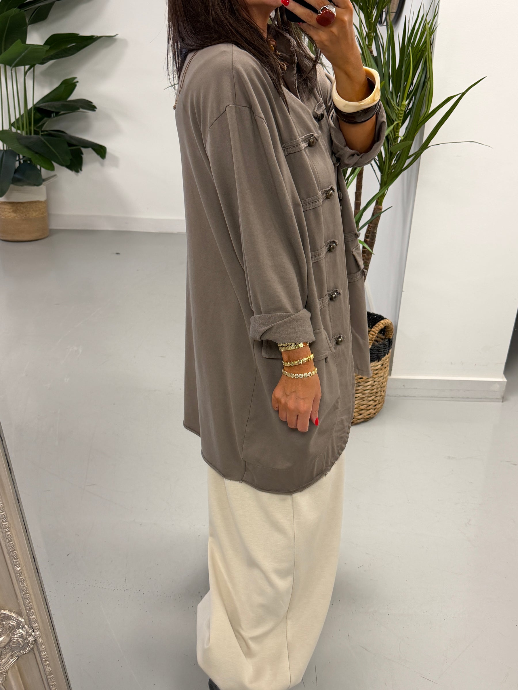The Long Line Jersey Military Jacket - Taupe