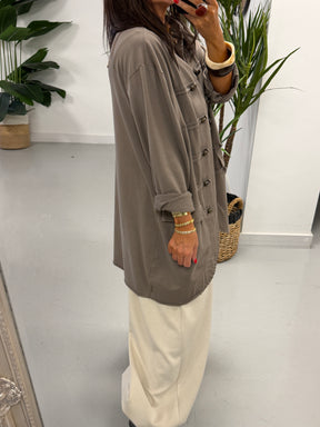 The Long Line Jersey Military Jacket - Taupe