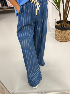 Deniably Denim - Dark Stripe Wide Leg Cotton Trouser