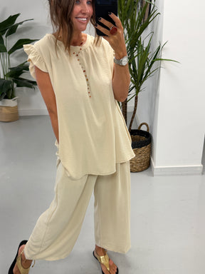 Luna Cropped Frill Two Piece - Cream