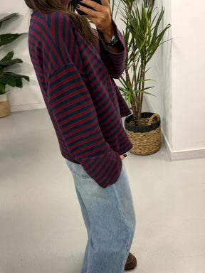 The Weekend Chill Stripe - Navy/Wine (Special Buy No Return) Size 10 - 16