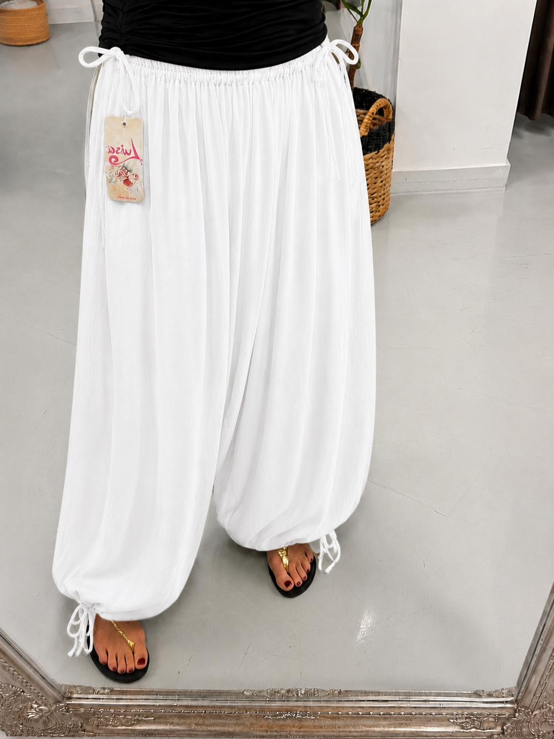 The Crinkle Side Tie Balloon Trousers - White