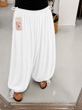 The Crinkle Side Tie Balloon Trousers - White