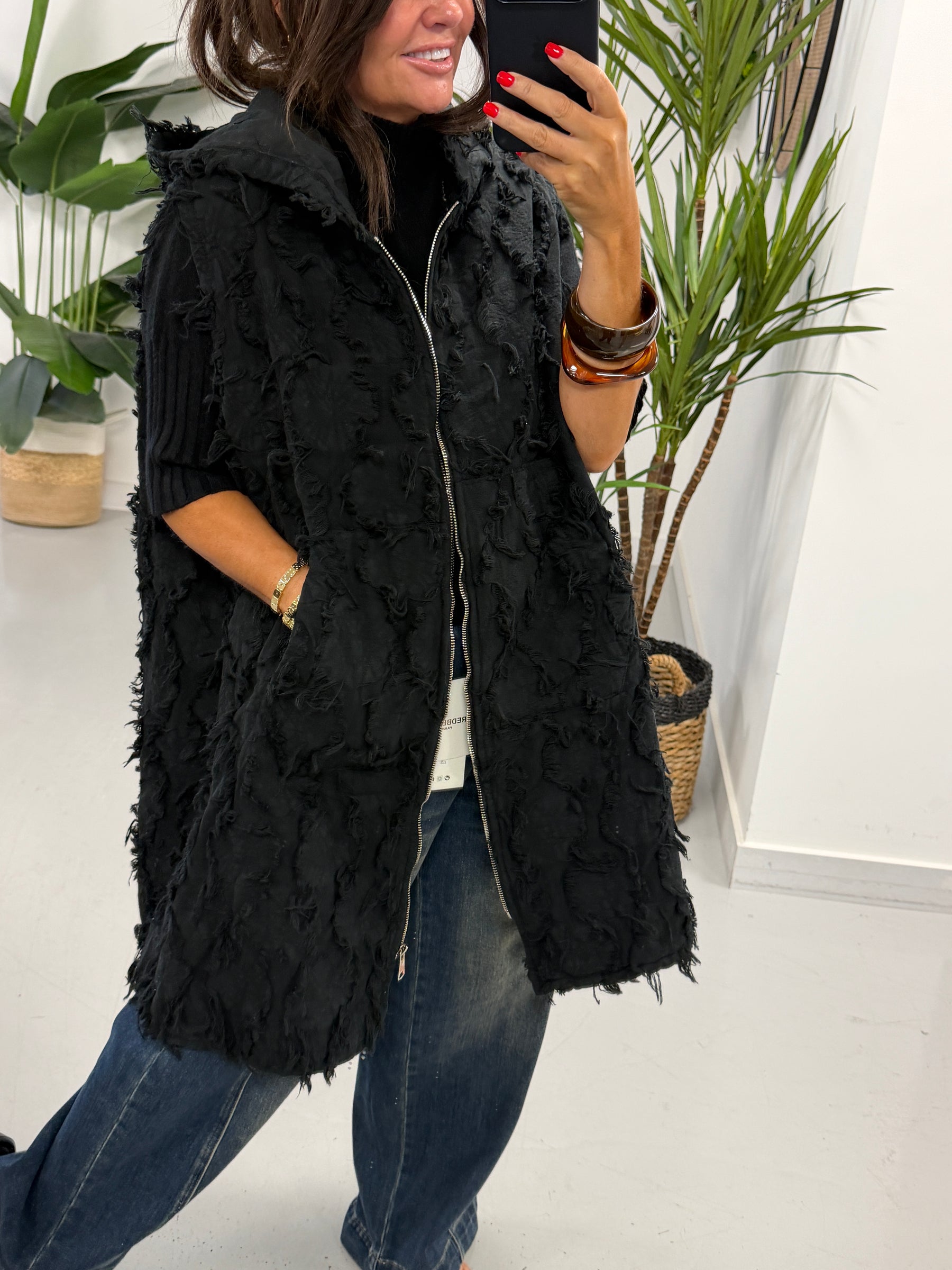 Shelby Shaggy Hooded Gilet Black