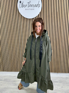 The High Low Frill Rainmac - Khaki