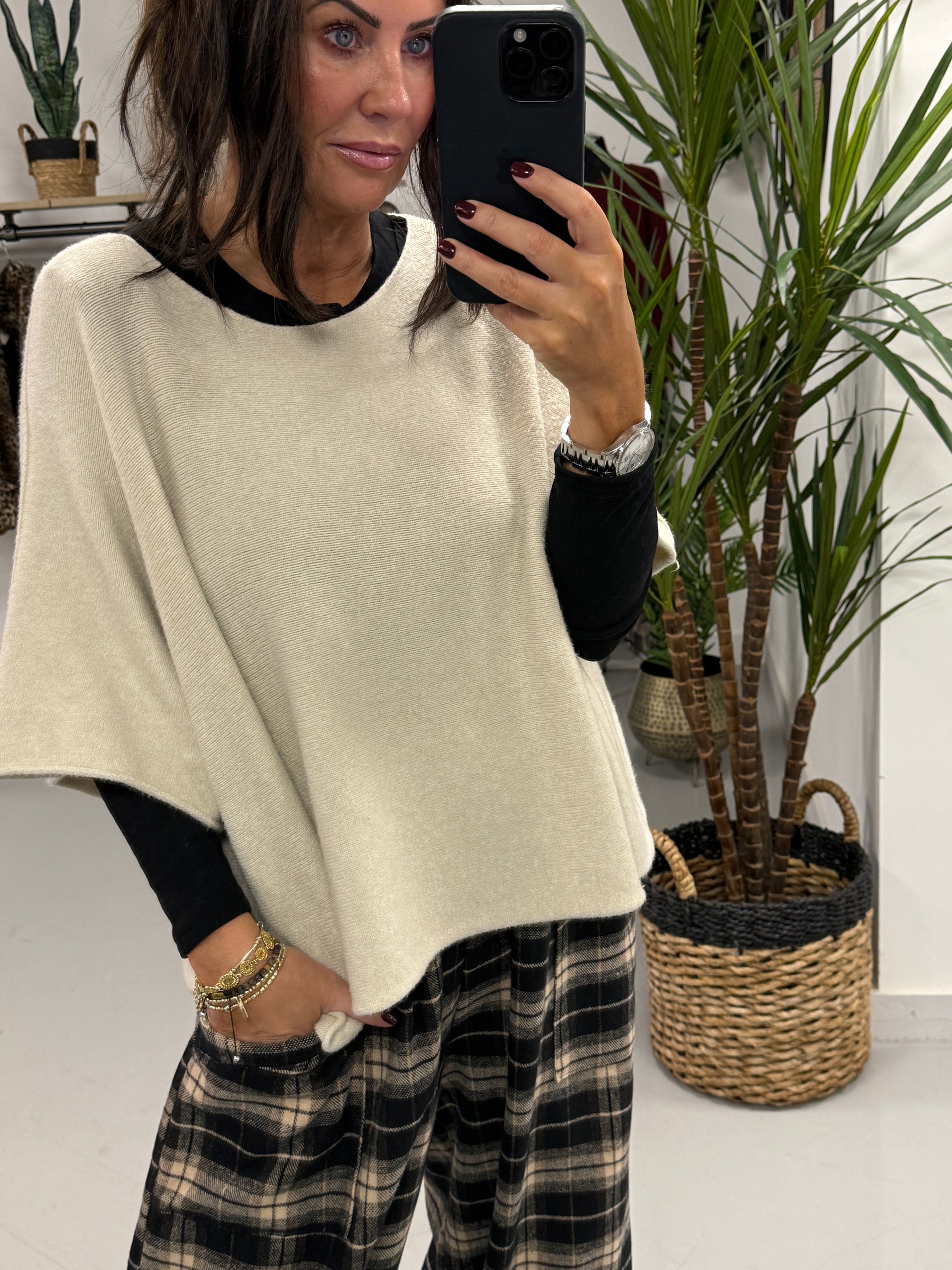 Gracie Crop Sleeve Knit - Stone