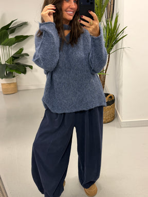 Slash Neck Knit  - Denim Blue (Size 10-16)