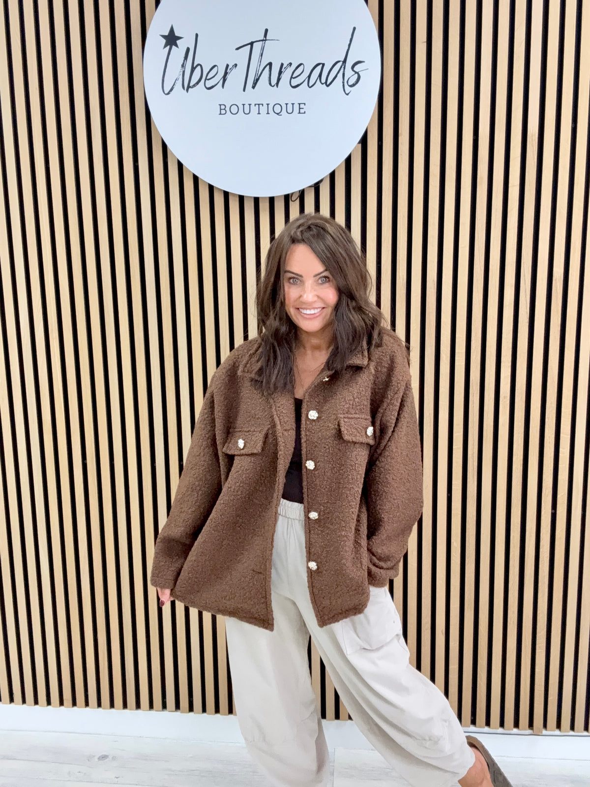 Military Boucle Jacket - Chocolate