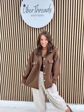 Military Boucle Jacket - Chocolate