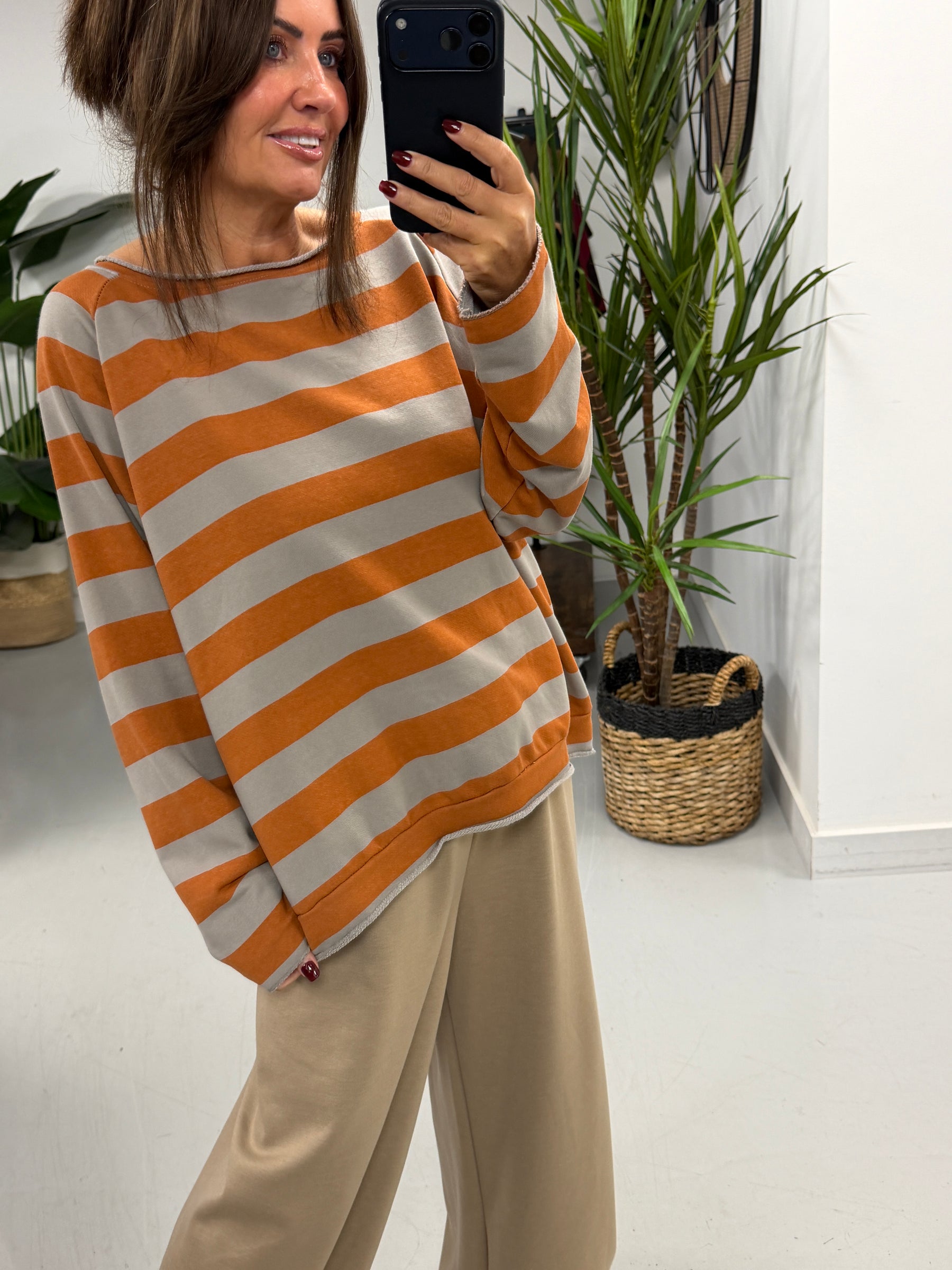 Sunset Stripe Raw Edge - Rust/Taupe  (Size 10-16)