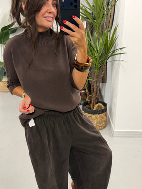 Crop Sleeve Knit - Chocolate