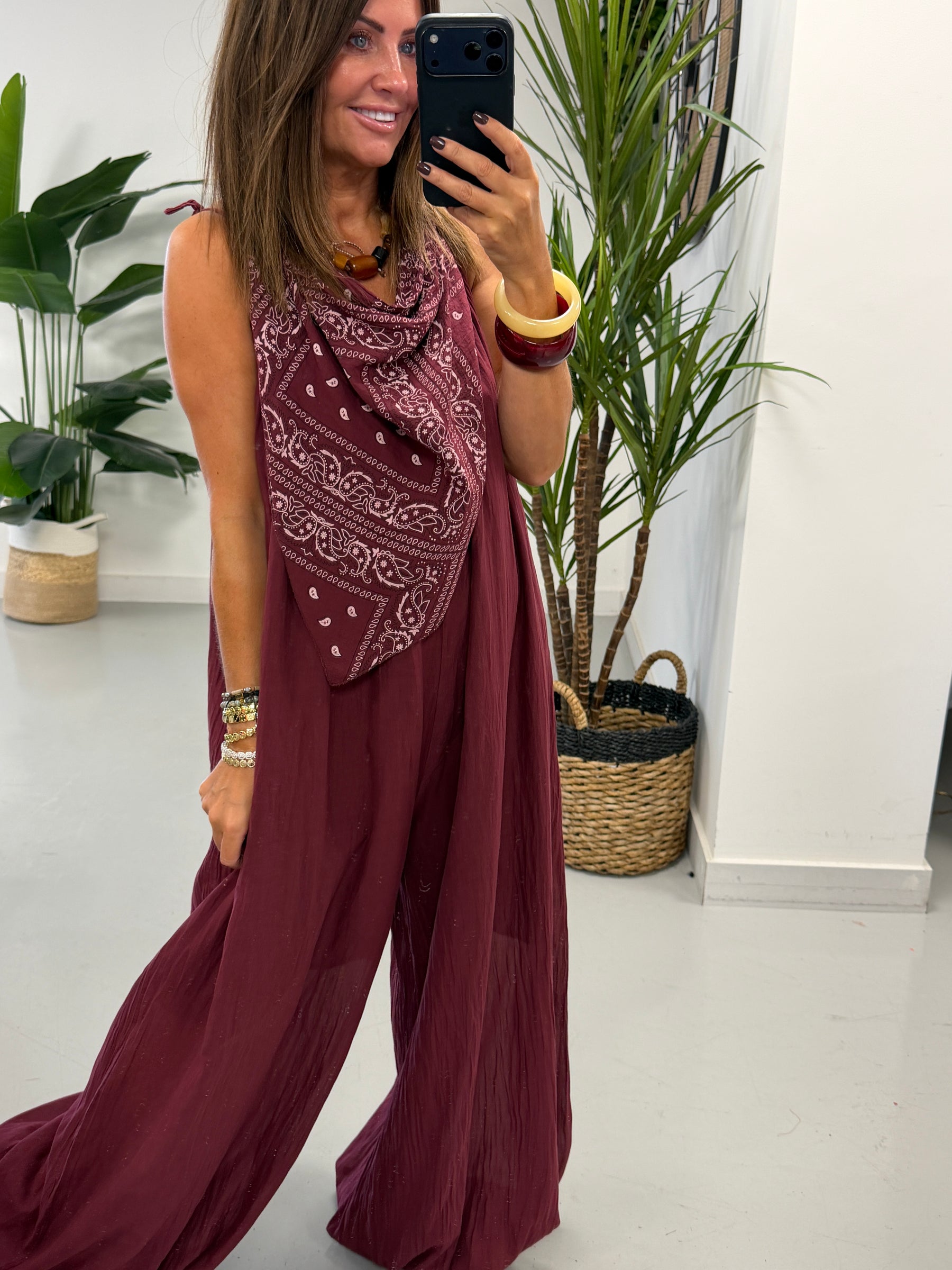 Bandana Scarf Jumpsuit - Wine