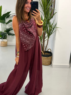 Bandana Scarf Jumpsuit - Wine