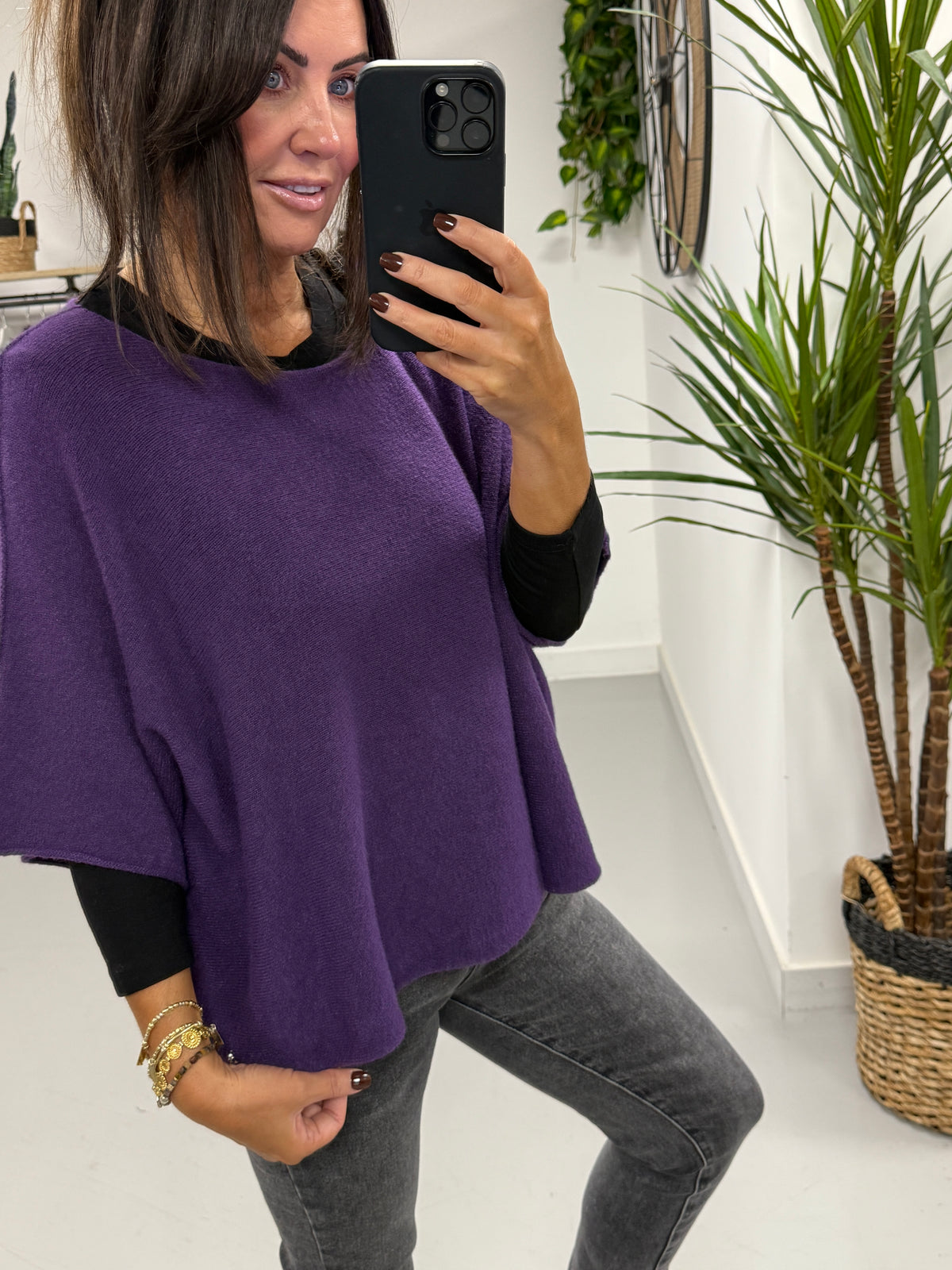 Gracie Crop Sleeve Knit - Dark Purple