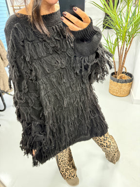 The Shaggy Long Line Jumper - Black