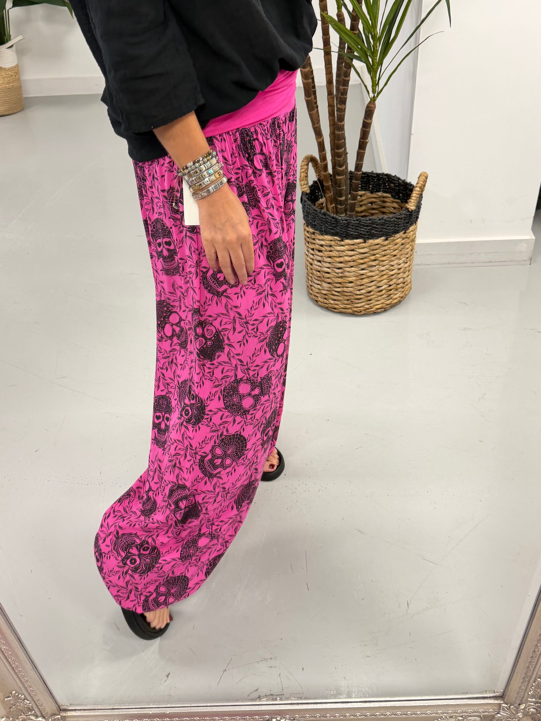 Ali Baba Slouch Pants - Hot Pink Skull