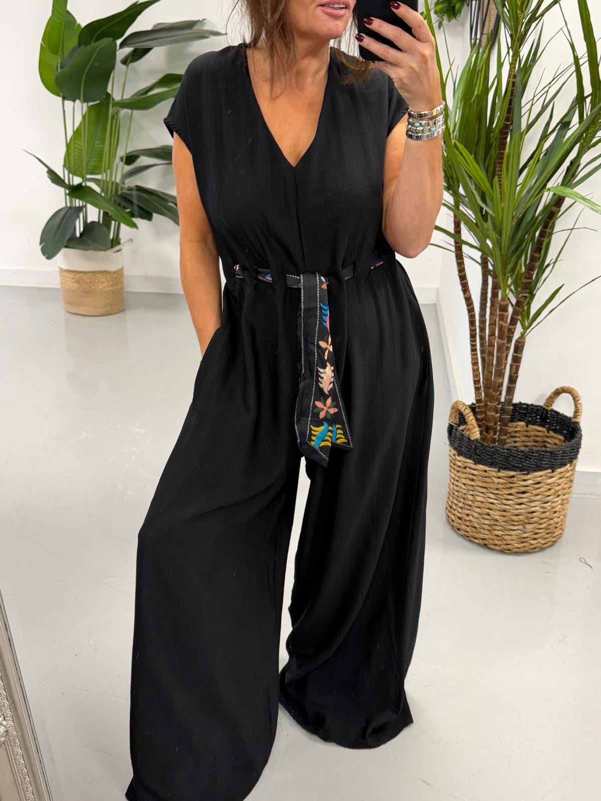 The Belted Wide Leg Jumpsuit - Black