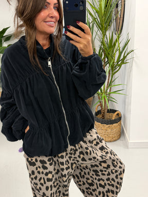 The Needlecord Ruffle Bomber - Black (Size 10 - 16)